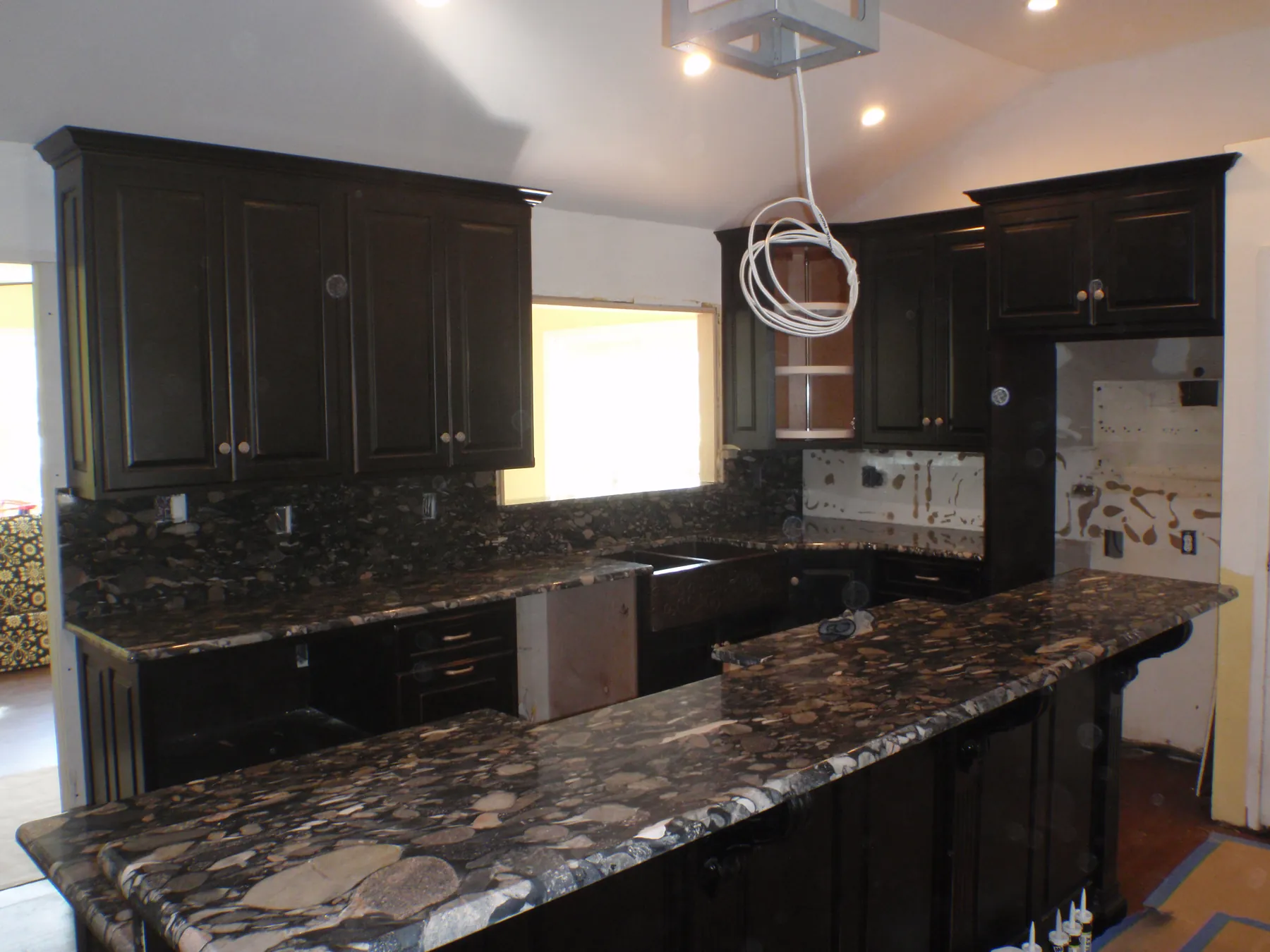 Dark granite kitchen island